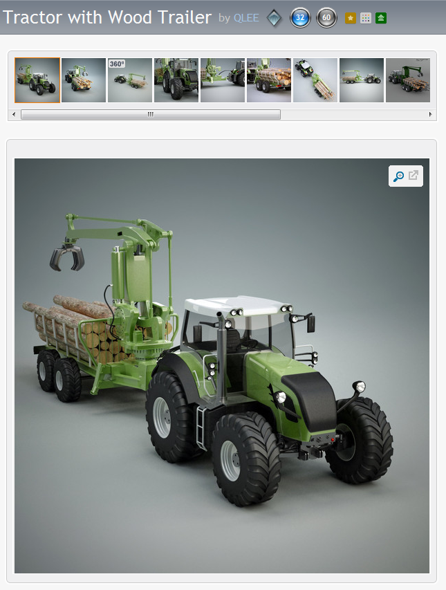 3d model heavy tractor wood trailer