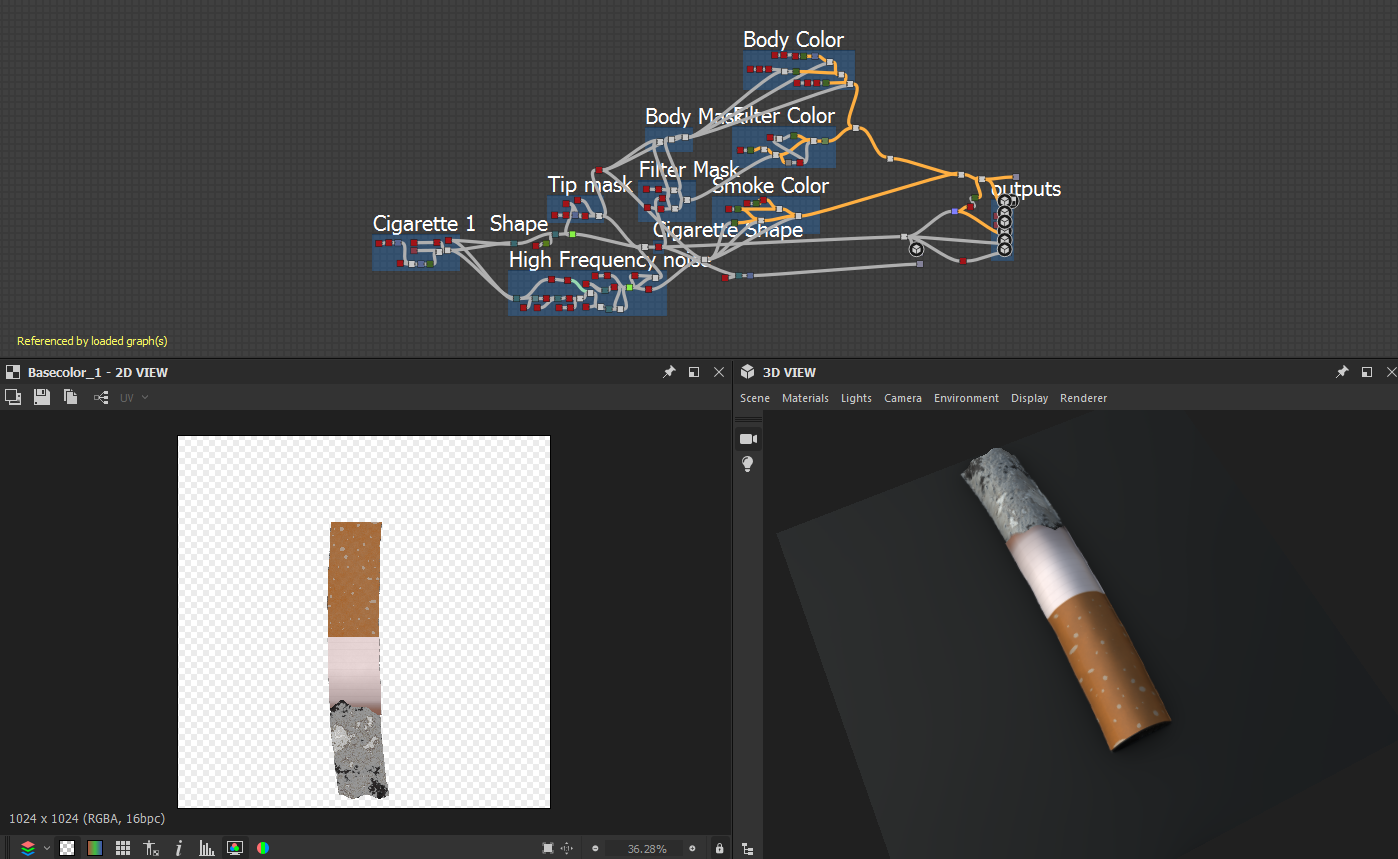 Creating cigarette butt nodes in Substance Designer.