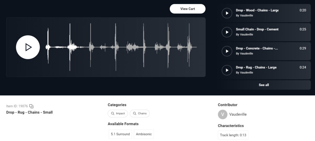 Track information display from the Shutterstock sound effects library.