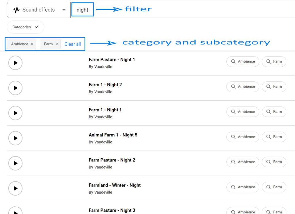 Highly filtered results using all the elements in the Shutterstock sound effects search area.