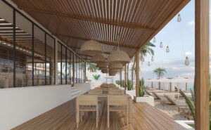 Deck and tables of the beach club