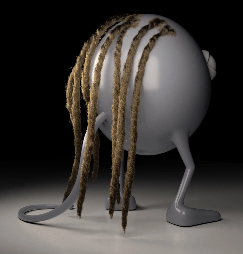 A first render with multiple 3D dreadlocks.