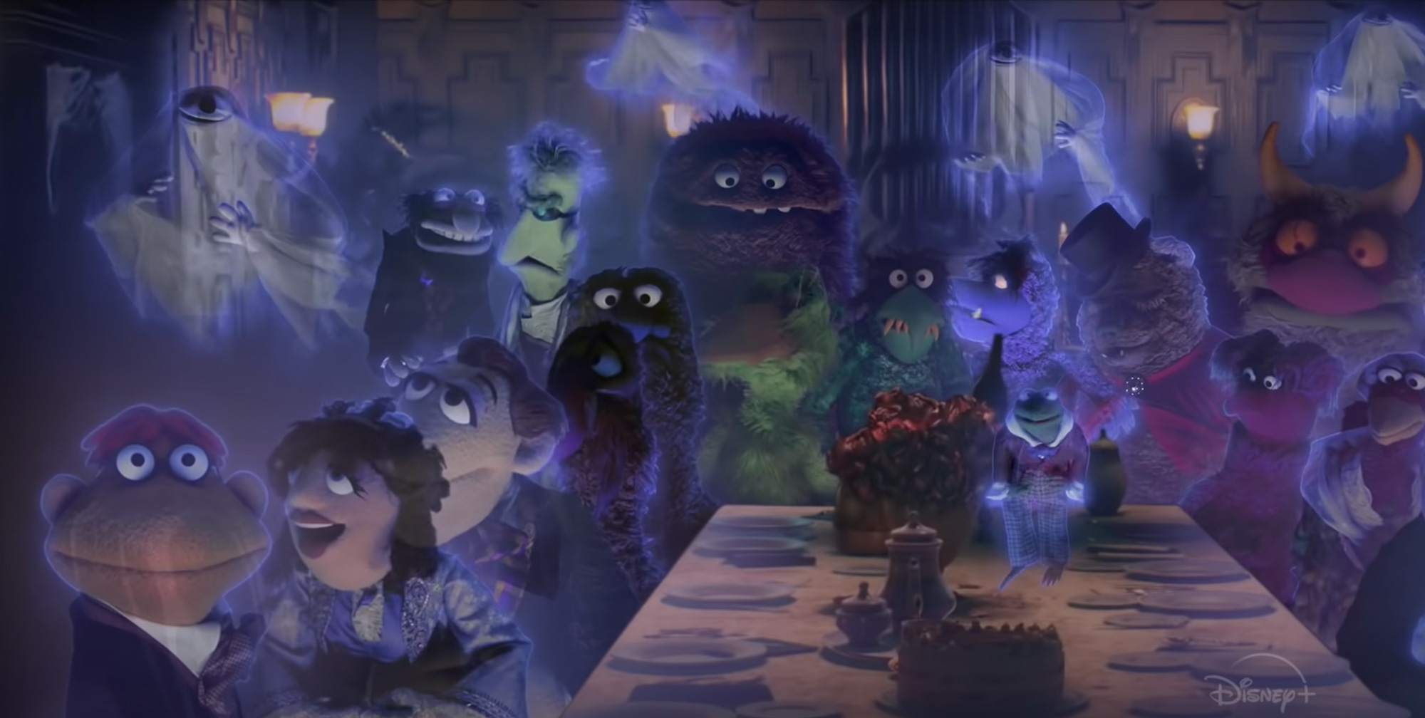 Dinner scene of Muppets Haunted Mansion.