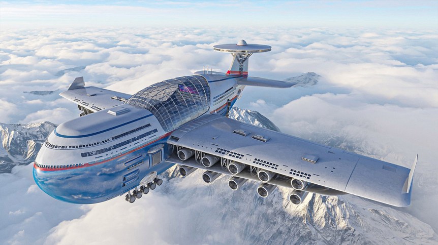 Futuristic fly cruise ship by Alexander Tujicov.