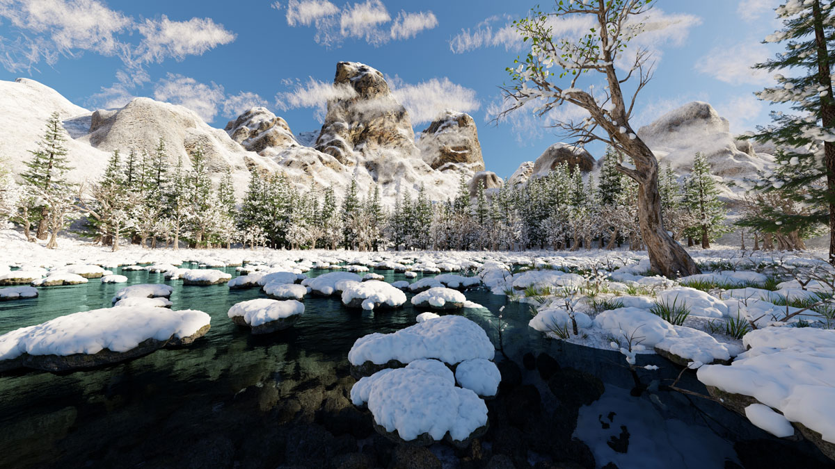 A 3D snow lake by Mohammed Sufwan Ahmed, one of our favorite 3D models.