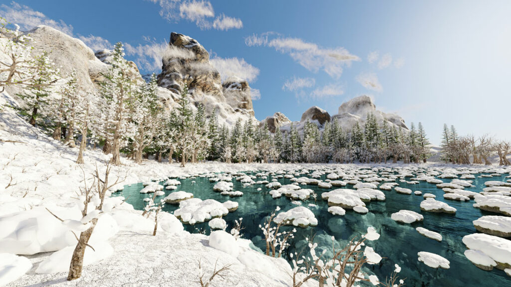 A 3D snow lake by Mohammed Sufwan Ahmed.