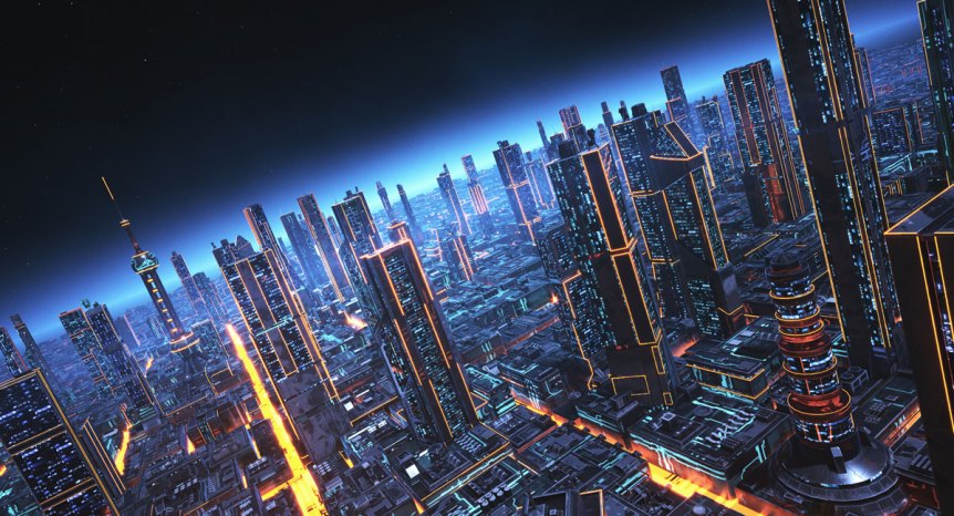 A 3D futuristic city created by 3D artist Color Farm.