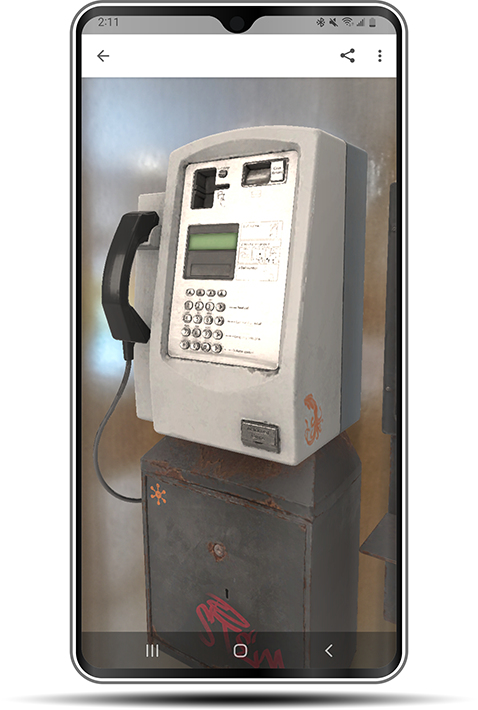 An AR screenshot of a pay phone on a mobile phone
